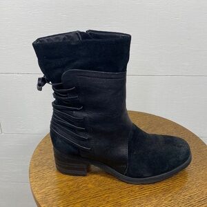 MIZ mooz salina h lace back biker moto boots, black leather, mixed media